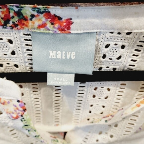 Anthropologie Maeve Flutter Sleeve Floral Lace Eyelet Button Down Top Size Small - Picture 6 of 15